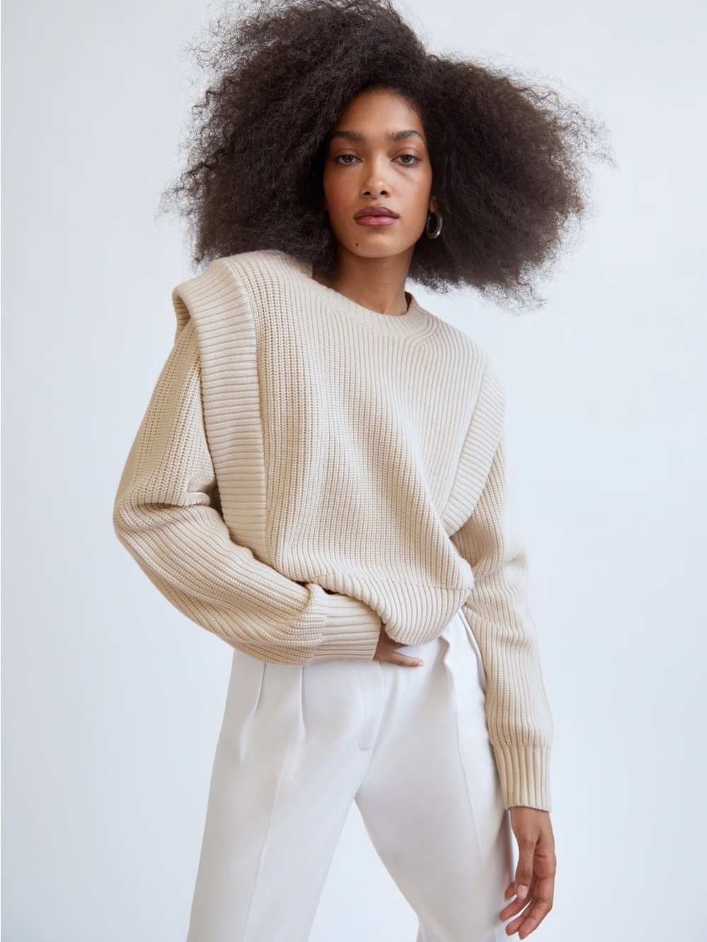 Aritzia Babaton Grazia 100% Merino Wool Knit Sweater Beige Size Small